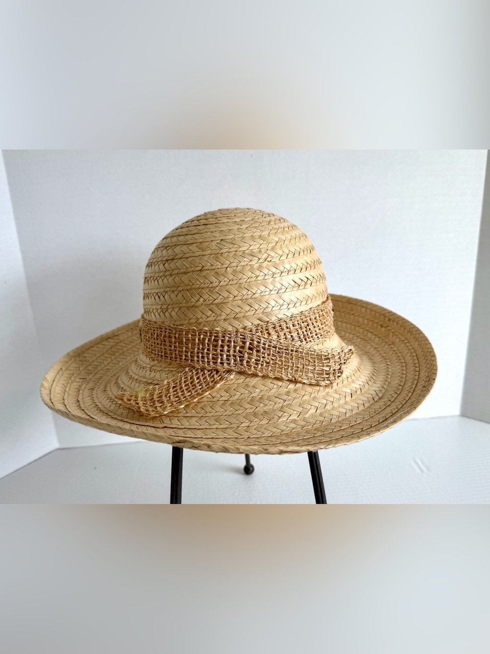 Beach Party Boat Club Natural Raffia Straw Sun Hat W/Wide Brim & Textured Ribbon